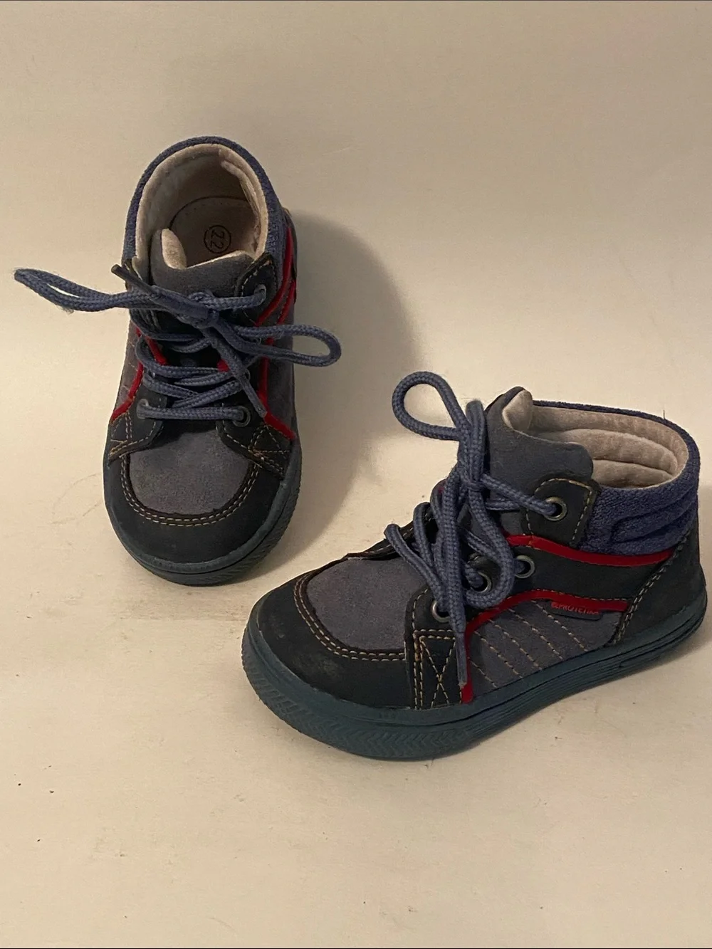 Protetika Kids Suede Blue High-Top Lace-Up Sneakers w/ Red Accent 22